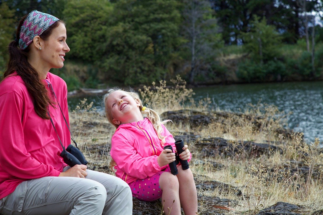 mother, daughter, laughing